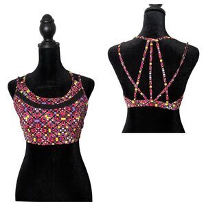 Victoria's Secret VSX Sports Bra Geometric Mesh Strappy‎ Size L Activewear